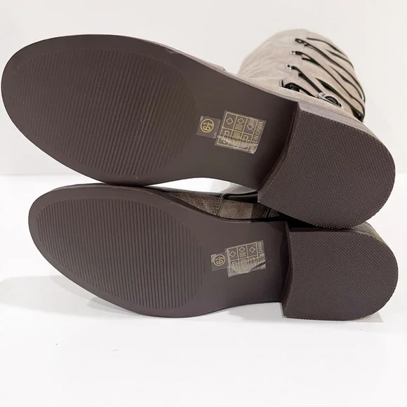 Journee Collection Carly Tall Riding Boots Strap Detail Taupe Wide Calf 6.5 NEW - Picture 11 of 16